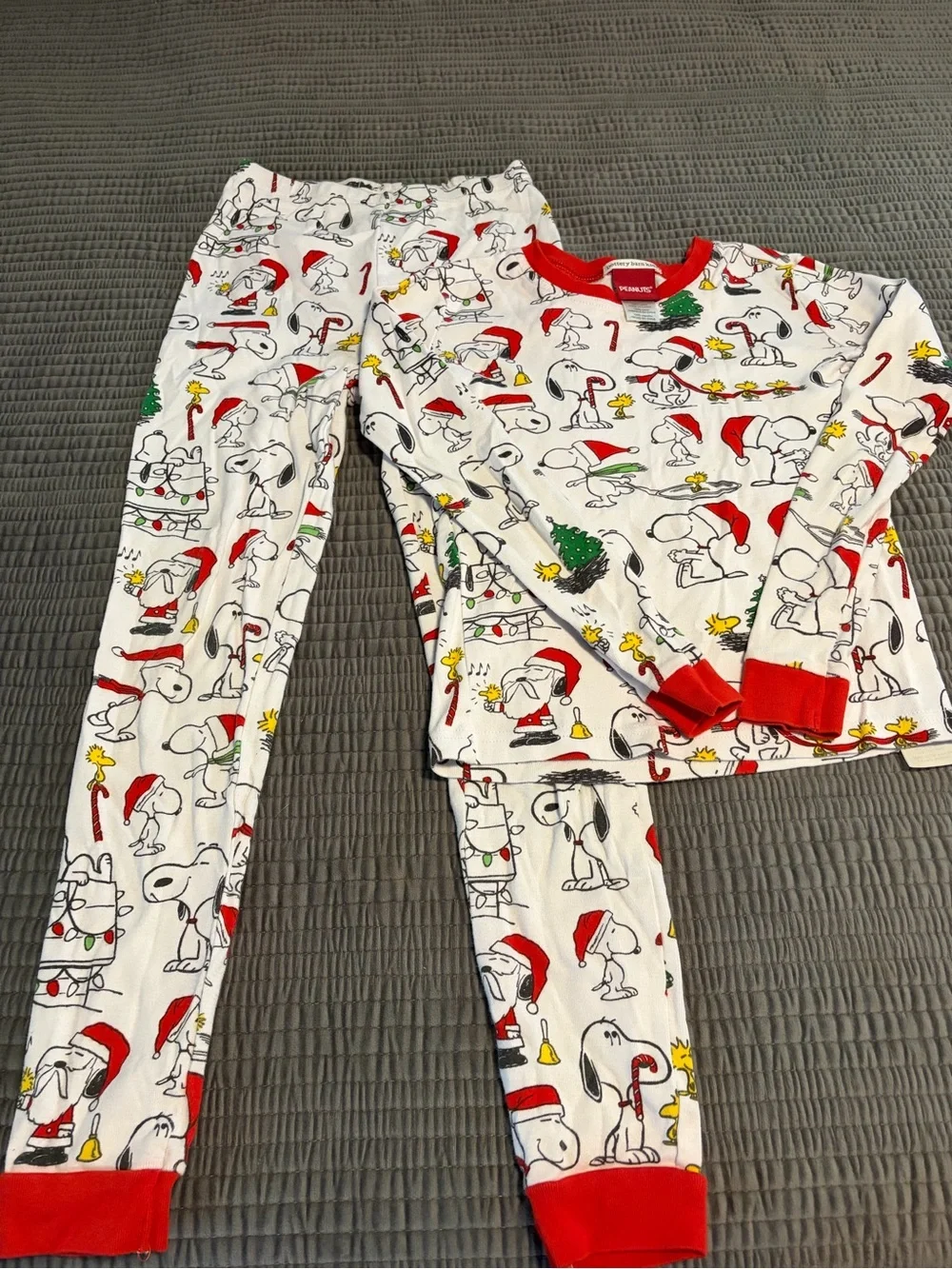 Pottery Barn Kids White Snoopy Holiday Pajama Set with Red Trim